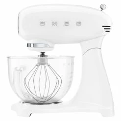 Best Sale 😀 Best Pirce ✔️ Smeg 50's Style Mixer With Glass Bowl And Flex Edge Beater White SMF13WHAU ✔️ 🔥