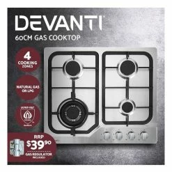 Top 10 🛒 Hot Sale 🛒 Devanti Gas Cooktop 60cm Gas Stove Cooker 4 Burner Cook Top Konbs NG LPG Steel 👏 🔔 -Appliances Sales 780377050 3 720x928