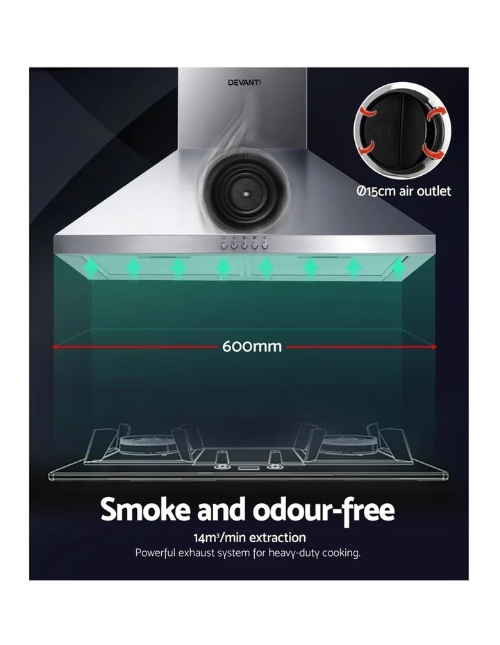 New ๐ Best Sale ๐ Devanti Range Hood 60cm 600mm Kitchen Canopy Stainless Steel Rangehood Wall Mount ๐ ๐ 4 New ๐ Best Sale ๐ Devanti Range Hood 60cm 600mm Kitchen Canopy Stainless Steel Rangehood Wall Mount ๐ ๐ - Image 4
