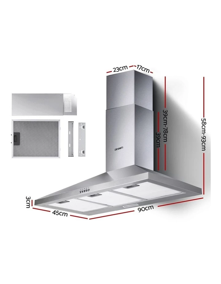 Cheapest ⌛ Cheap 😀 Devanti Range Hood 90cm 900mm Kitchen Canopy Stainless Steel Rangehood Wall Mount 🌟 🎉 2 Cheapest ⌛ Cheap 😀 Devanti Range Hood 90cm 900mm Kitchen Canopy Stainless Steel Rangehood Wall Mount 🌟 🎉 - Image 2