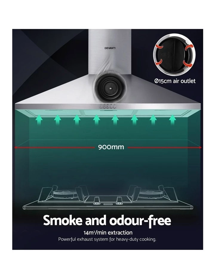 Cheapest ⌛ Cheap 😀 Devanti Range Hood 90cm 900mm Kitchen Canopy Stainless Steel Rangehood Wall Mount 🌟 🎉 3 Cheapest ⌛ Cheap 😀 Devanti Range Hood 90cm 900mm Kitchen Canopy Stainless Steel Rangehood Wall Mount 🌟 🎉 - Image 3