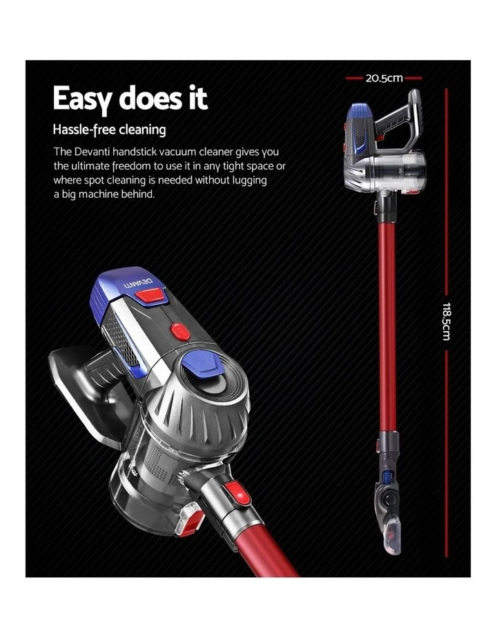 Cheap โญ Coupon ๐ Devanti Handheld Vacuum Cleaner Cordless Stick Handstick Vac Bagless 2-Speed Headlight Red ๐ ๐ 2 Cheap โญ Coupon ๐ Devanti Handheld Vacuum Cleaner Cordless Stick Handstick Vac Bagless 2-Speed Headlight Red ๐ ๐ - Image 2