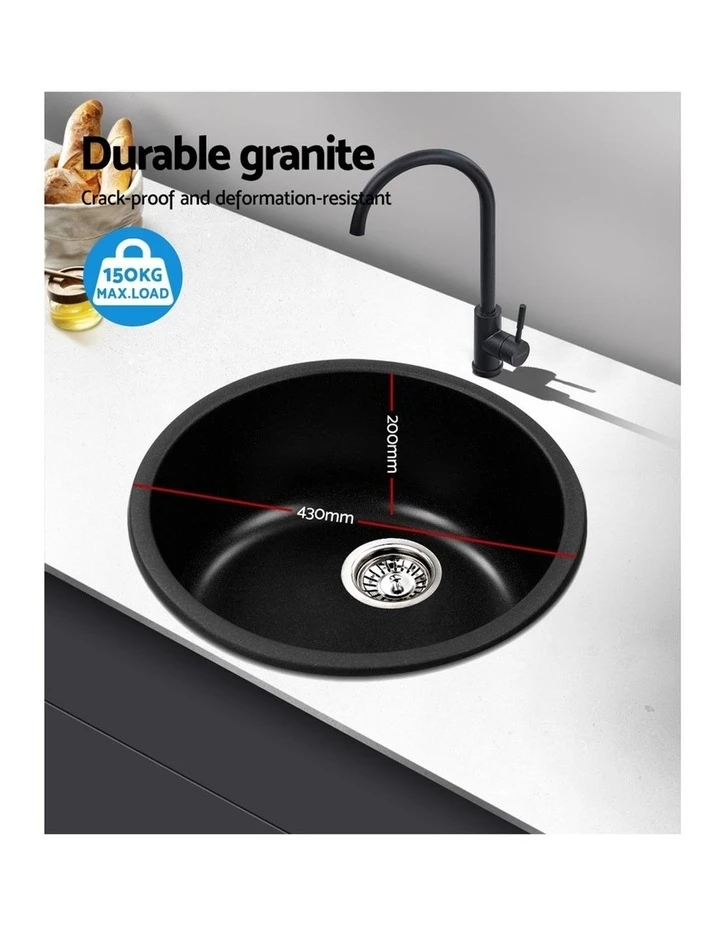 Promo ๐ Best Sale ๐คฉ Cefito Stone Kitchen Sink Round 43MM Granite Black โค๏ธ ๐ 4 Promo ๐ Best Sale ๐คฉ Cefito Stone Kitchen Sink Round 43MM Granite Black โค๏ธ ๐ - Image 4